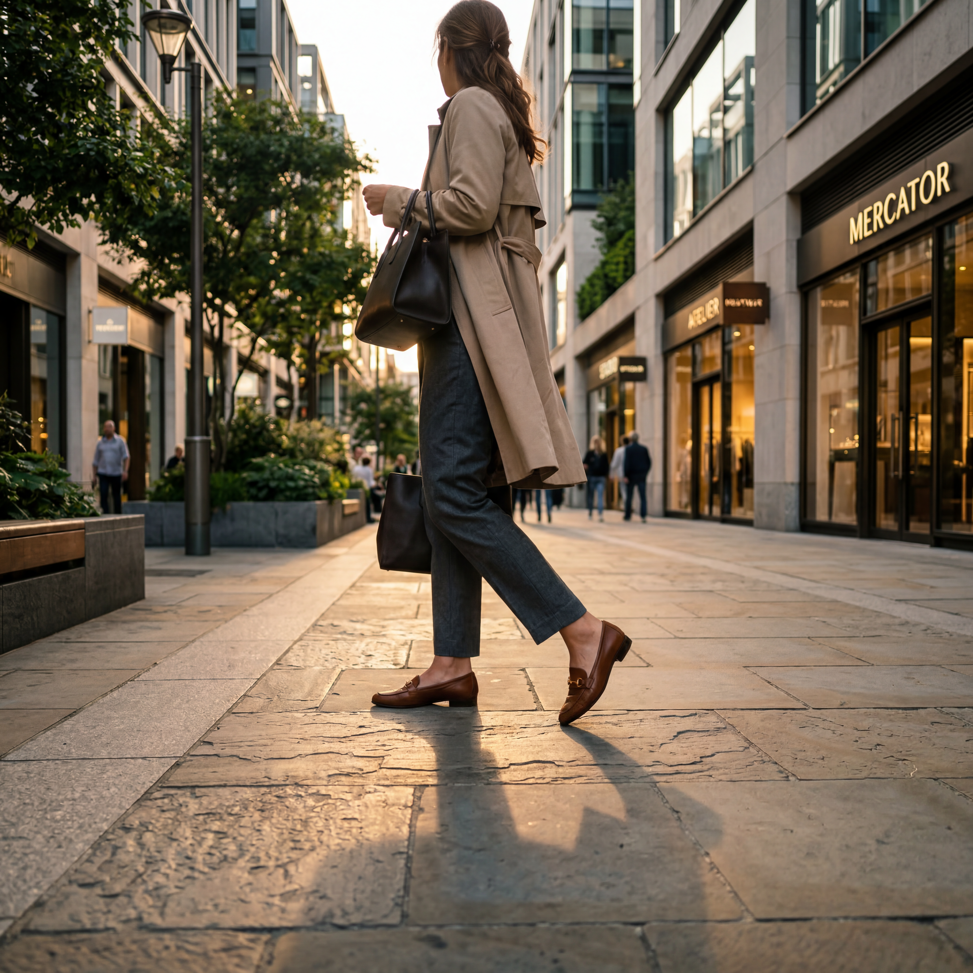 a women walking in the city streets with nice shoes